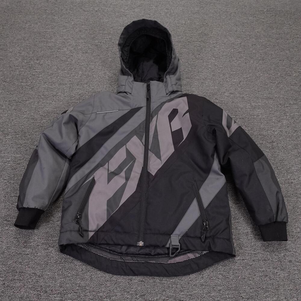 FXR Jacket Kids 8 Black Gray Hooded Insulated F.A.S.T. Child CX Ski Snow